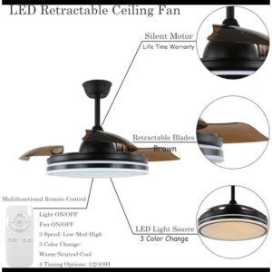 Best Mark Lustre ventilateur de plafond moderne noir LED + telecommande