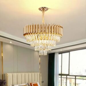 Lustre Suspension cristal moderne Gold Diamètre 30cm + 4 Lampes LED FLAMME E14 OFFERTE
