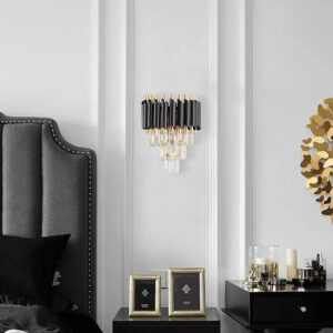 Applique murale en cristal à 3 niveaux noir JS-WL003